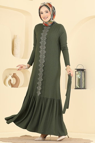 moda selvim Dress 838PM271 Khaki - Thumbnail