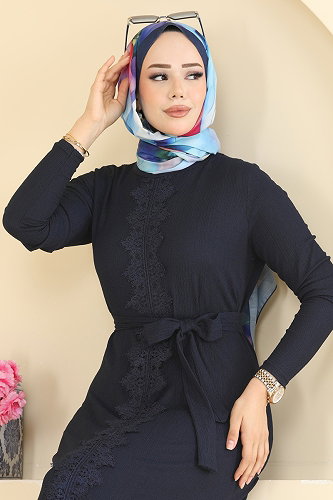 moda selvim Dress 838PM271 Navy Blue - Thumbnail