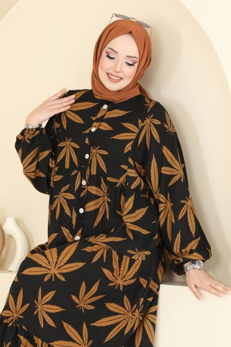 moda selvim Dress 840OZN1046 Tan & Black - Thumbnail
