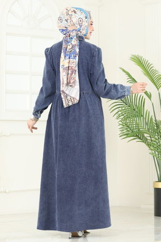 moda selvim الفستان جينز فاتح 845ASE1098 - Thumbnail