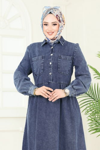 moda selvim الفستان جينز فاتح 845ASE1098 - Thumbnail
