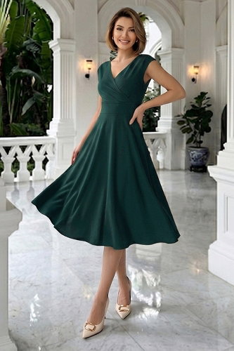 moda selvim Dress 8585JNT1202 Emerald - Thumbnail