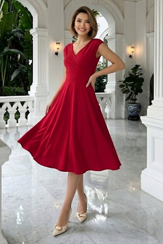 moda selvim Dress 8585JNT1202 Red - Thumbnail