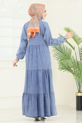 moda selvim Dress 858ASE1098 Light Denim - Thumbnail