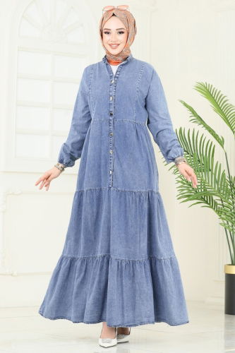 moda selvim Dress 858ASE1098 Light Denim - Thumbnail