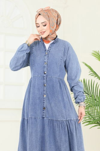 moda selvim الفستان جينز فاتح 858ASE1098 - Thumbnail