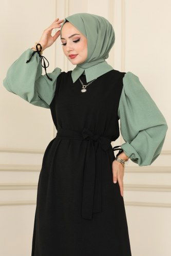 moda selvim 860NZR779 بلاك وكاجلا فستان - Thumbnail