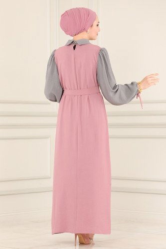 moda selvim Dress 860NZR779 Dusty Rose&Gray - Thumbnail