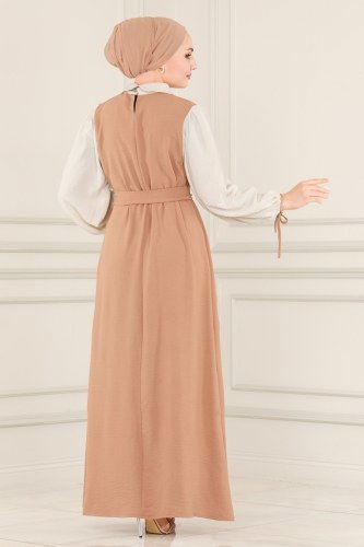 moda selvim Dress 860NZR779 Powder&Ecru - Thumbnail