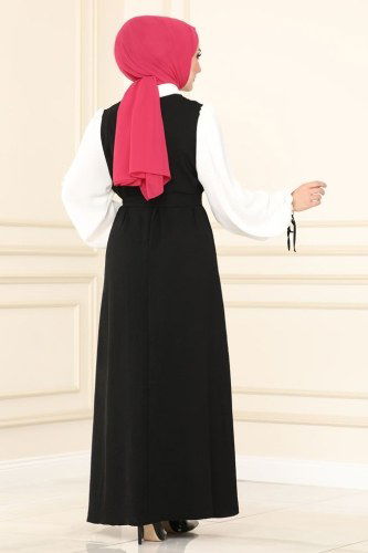 moda selvim 860S324 اسود فستان - Thumbnail