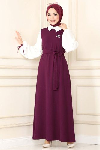 moda selvim 860S324 ارجواني فستان - Thumbnail