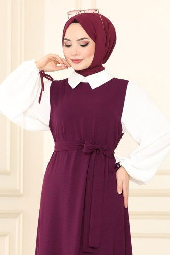 moda selvim 860S324 ارجواني فستان - Thumbnail