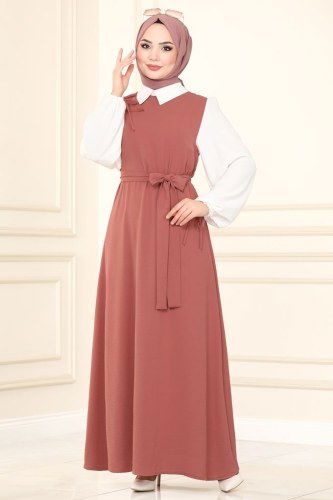 moda selvim Dress 860S324 Dark Dusty Rose - Thumbnail