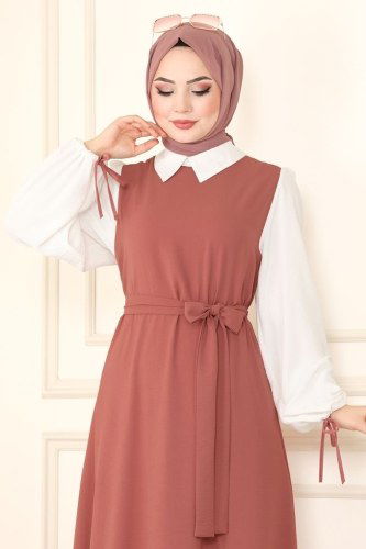 moda selvim Dress 860S324 Dark Dusty Rose - Thumbnail