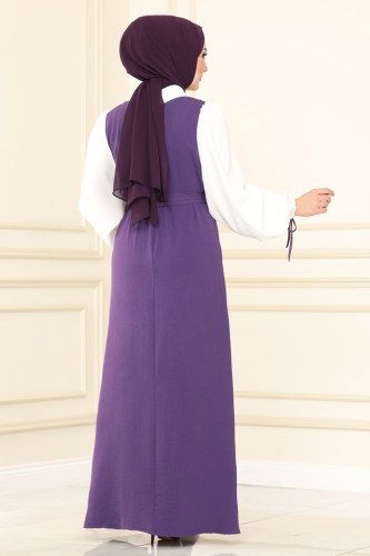 moda selvim 860S324 ارجواني فاتح فستان - Thumbnail