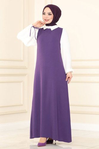 moda selvim 860S324 ارجواني فاتح فستان - Thumbnail