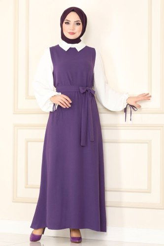 moda selvim 860S324 ارجواني فاتح فستان - Thumbnail