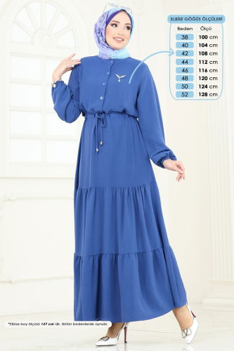 moda selvim Dress 870MP806 Indigo - Thumbnail