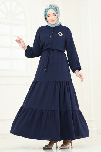 moda selvim Dress 870MP806 Navy Blue - Thumbnail