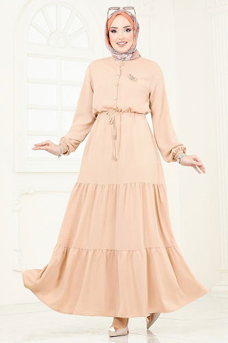 moda selvim الفستان بيج 870MP806 - Thumbnail