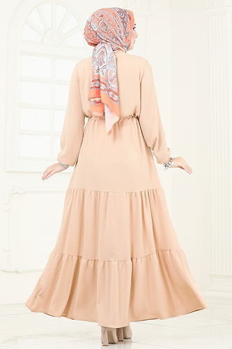 moda selvim الفستان بيج 870MP806 - Thumbnail