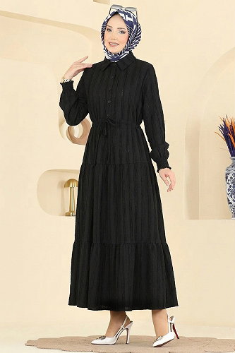 moda selvim Dress 879ART1044-M Black - Thumbnail