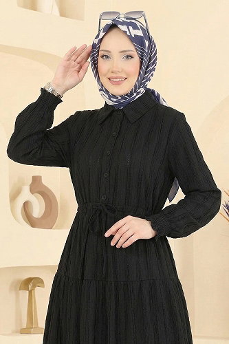moda selvim الفستان أسود 879ART1044-M - Thumbnail