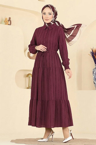 moda selvim Dress 879ART1044-M Dark Burgundy - Thumbnail