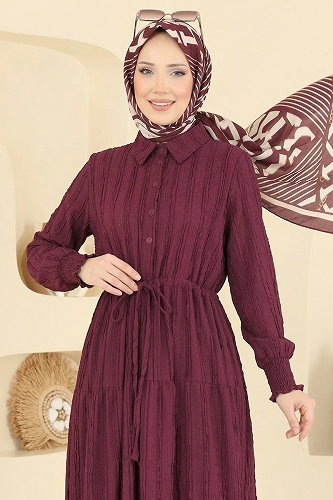 moda selvim الفستان خمري غامق 879ART1044-M - Thumbnail