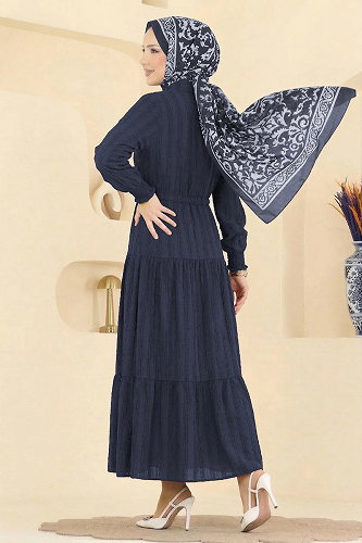 moda selvim Dress 879ART1044-M Navy Blue - Thumbnail