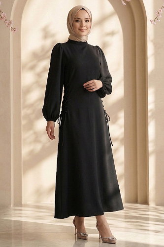 moda selvim Dress 883ART1138 Black - Thumbnail