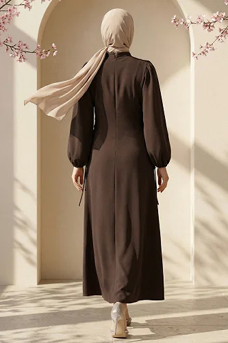 moda selvim الفستان بني 883ART1138 - Thumbnail