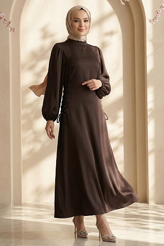 moda selvim الفستان بني 883ART1138 - Thumbnail