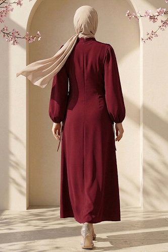 moda selvim Dress 883ART1138 Burgundy - Thumbnail
