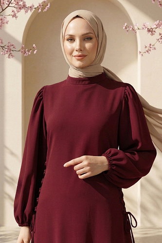 moda selvim الفستان خمري 883ART1138 - Thumbnail