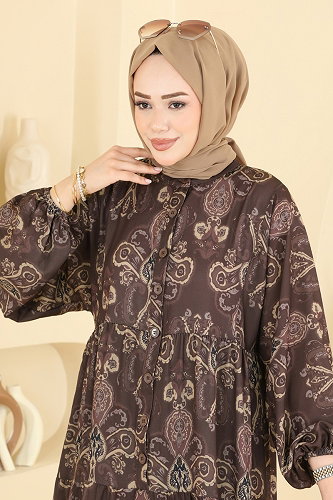 moda selvim Dress 885ART1138 Brown - Thumbnail