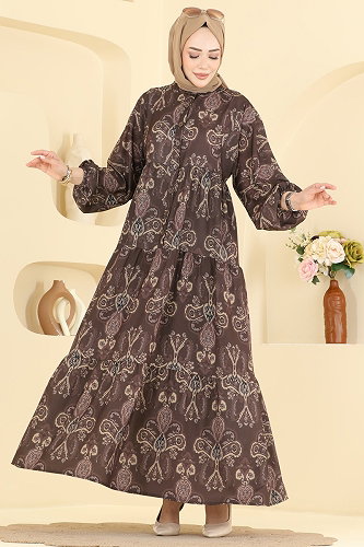 moda selvim Dress 885ART1138 Brown - Thumbnail