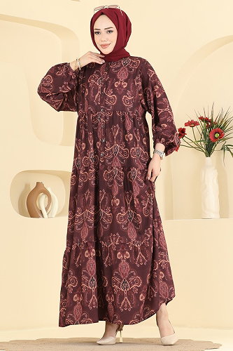 moda selvim Dress 885ART1138 Burgundy - Thumbnail