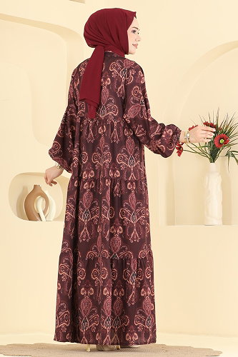 moda selvim Dress 885ART1138 Burgundy - Thumbnail