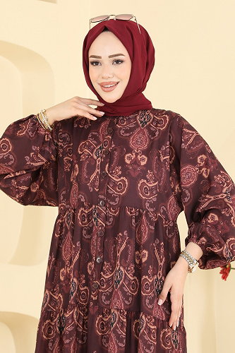 moda selvim الفستان خمري 885ART1138 - Thumbnail