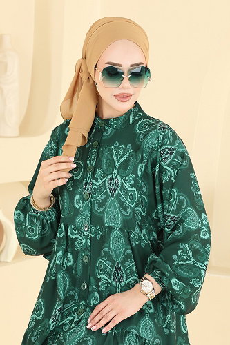 moda selvim Dress 885ART1138 Emerald - Thumbnail