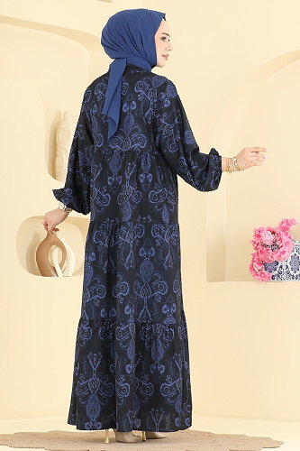 moda selvim Dress 885ART1138 Navy Blue - Thumbnail