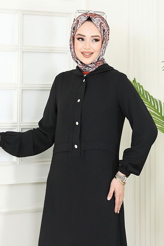 moda selvim الفستان أسود 9009S324 - Thumbnail