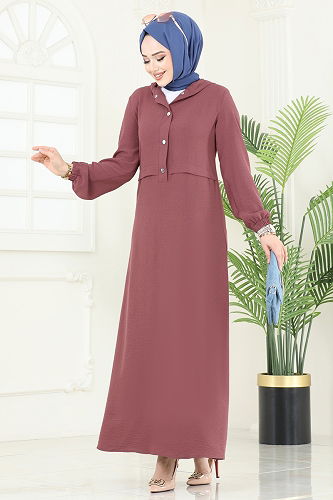 moda selvim Dress 9009S324 Dark Rose Dusky - Thumbnail