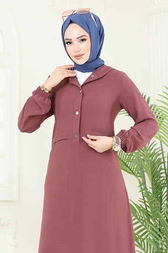 moda selvim الفستان وردي غامق 9009S324 - Thumbnail