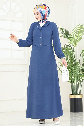 moda selvim Dress 9009S324 Indigo - Thumbnail