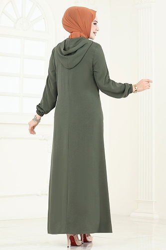 moda selvim الفستان اخضر عفني 9009S324 - Thumbnail