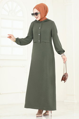 moda selvim الفستان اخضر عفني 9009S324 - Thumbnail