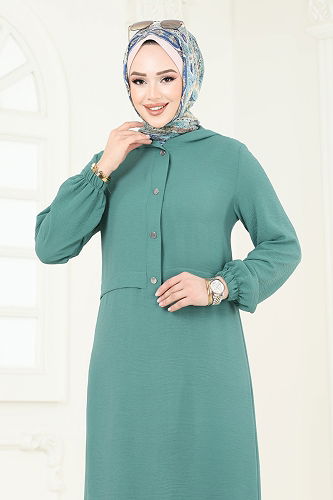 moda selvim الفستان أخضر باهت 9009S324 - Thumbnail