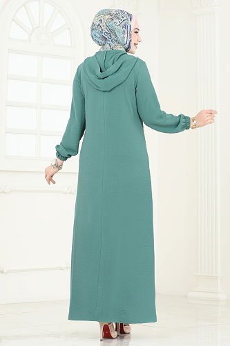 moda selvim الفستان أخضر باهت 9009S324 - Thumbnail